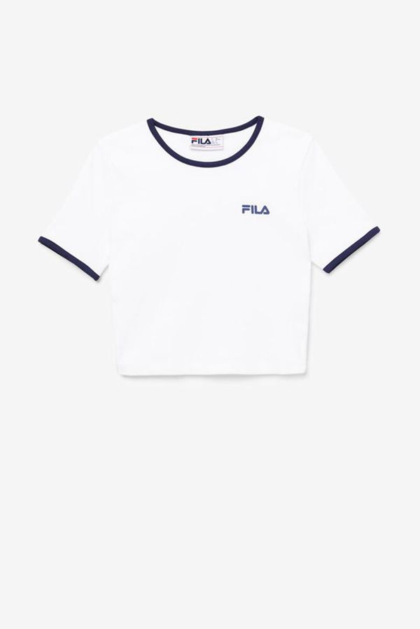 Tops Fila Mulher Branco/Azul Marinho - Fila Perla Crop En Portugal,FSAC-25746